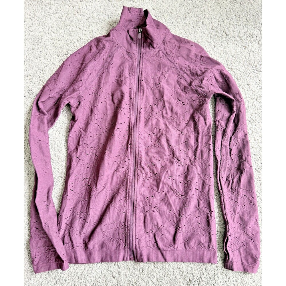 Fabletics Women's Purple Seamless Openwork Full Zip Athletic Full-Zip Jacket